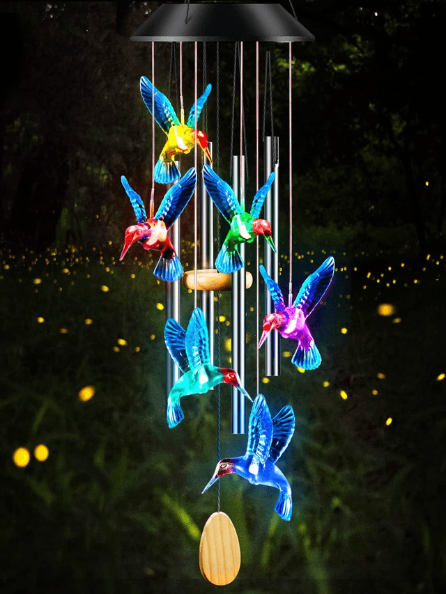 Hummingbird Solar Wind Chimes for Outside Color Changing,4 