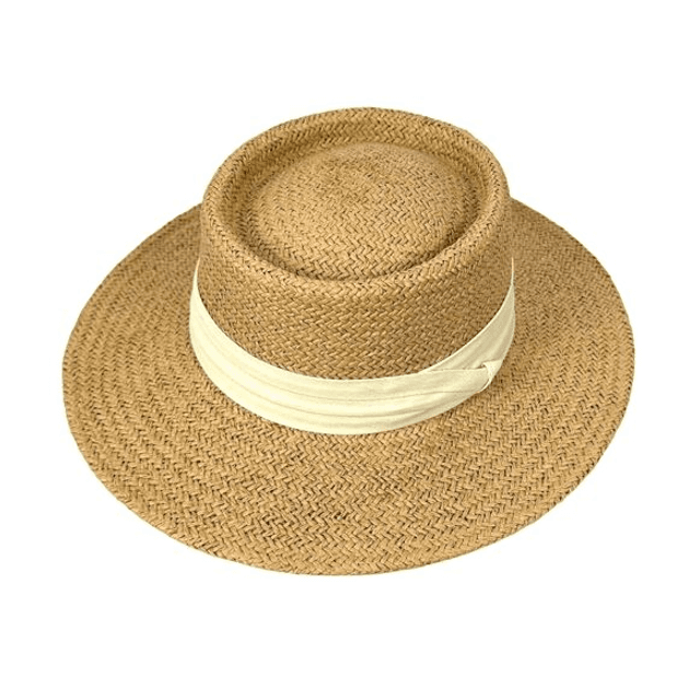 Large Woman Paper Hat with Decorative Ribbon. Summer